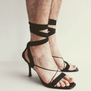 Venus Lace-up Black Kitten Heel Sandals